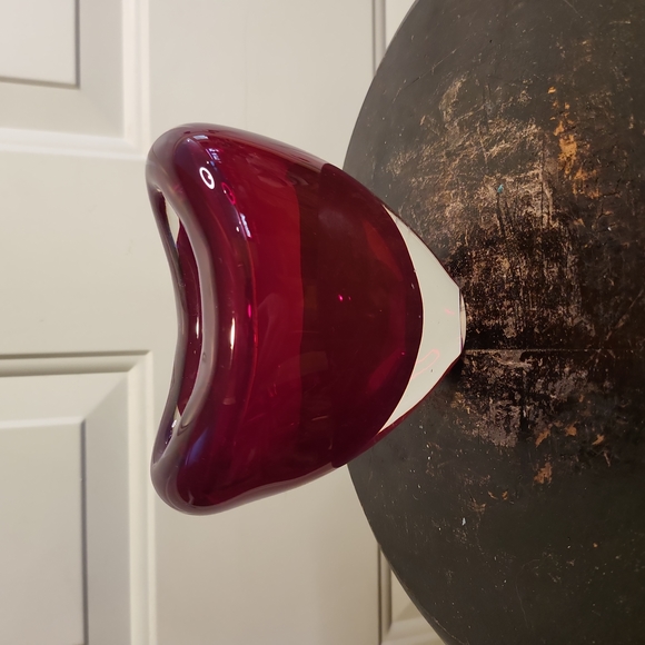 Other - Vintage Murano Style Red Glass Heart Vase 5"